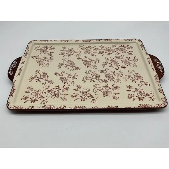 Temp-Tations Cranberry Floral Lace Serving Tray 14 x 9.5 Serveware Cottagecore - Picture 7 of 16